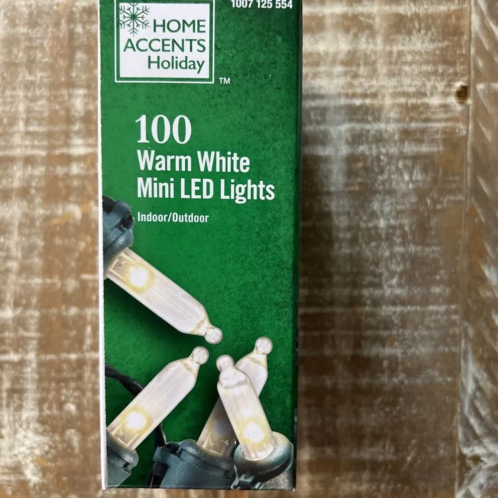 Home Accents Holiday 100ct‎ Warm White LED Mini String Lights w/Green Wire NEW